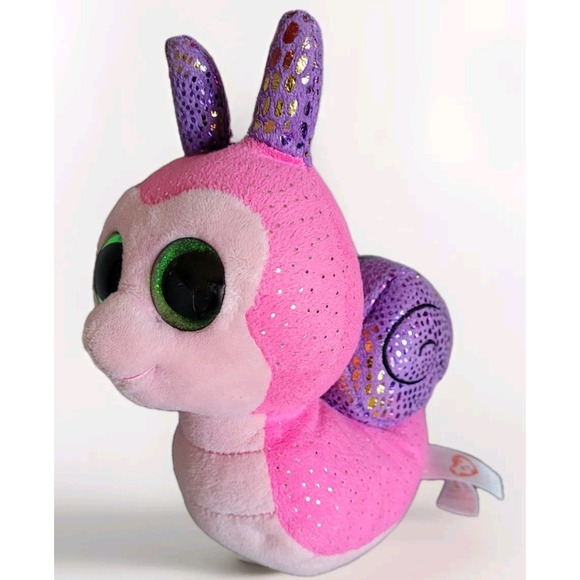 Ty Beanie Boo Scooter the Snail 6" Plush Toy Pink Purple Green Glitter Eyes 2016 - Picture 1 of 5